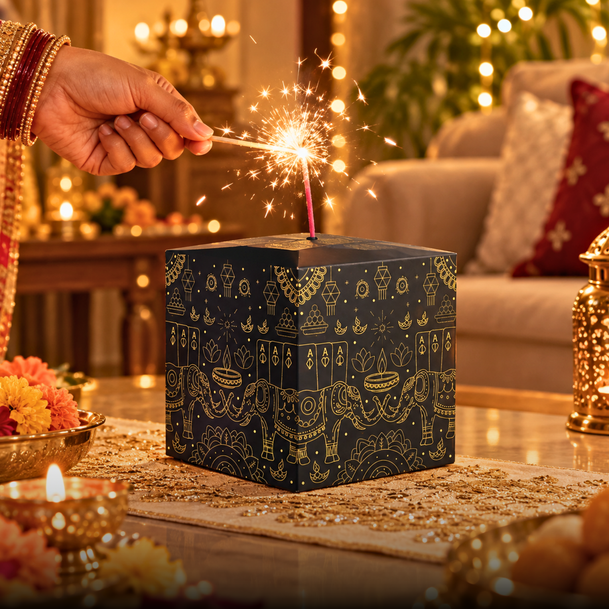 AeriQ Pushpak Gift Box: Diwali Car Gift Set (2 Car Perfumes + Ganpati Idol + Gift Card)