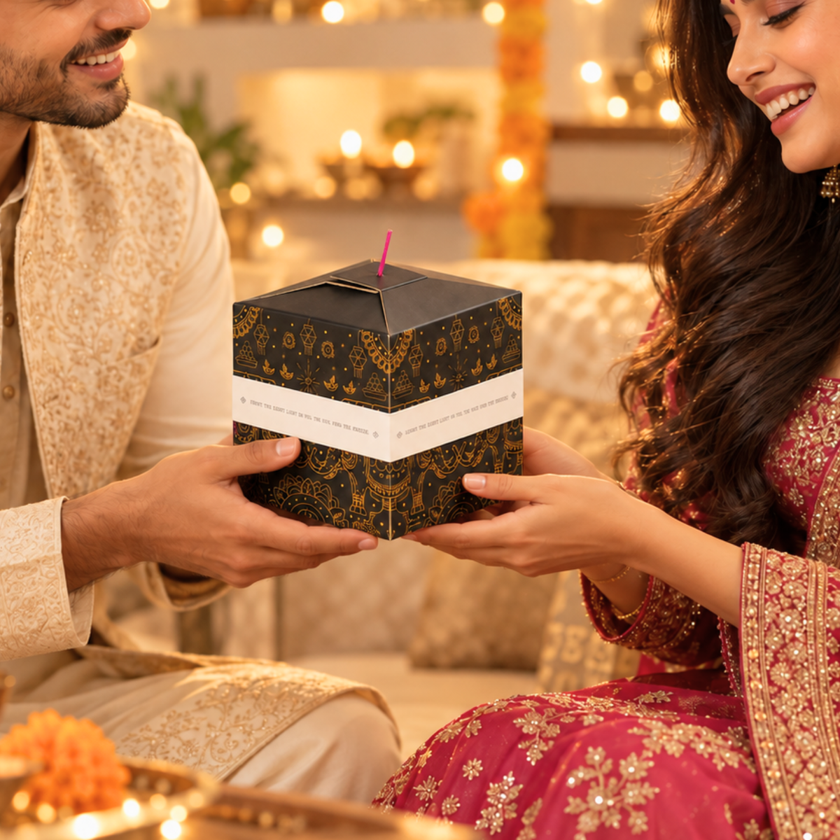 AeriQ Pushpak Gift Box: Diwali Car Gift Set (2 Car Perfumes + Ganpati Idol + Gift Card)