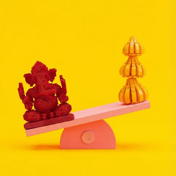 AeriQ Pixel Ganpati Ganesha idol in red, voxel finish, on a yellow set