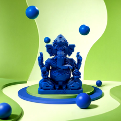 Navy blue AeriQ Pixel Ganpati Ganesha idol on a green set